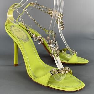 Rene Caovilla Lime Green Sandals with Silver Accents